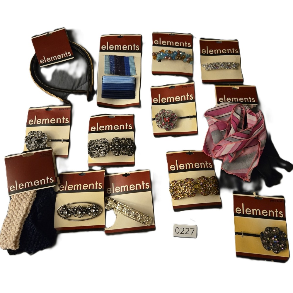 Vintage ELEMENTS Hair Accessories- Clips Hair Ties and Headbands NEW IN PACKAGE